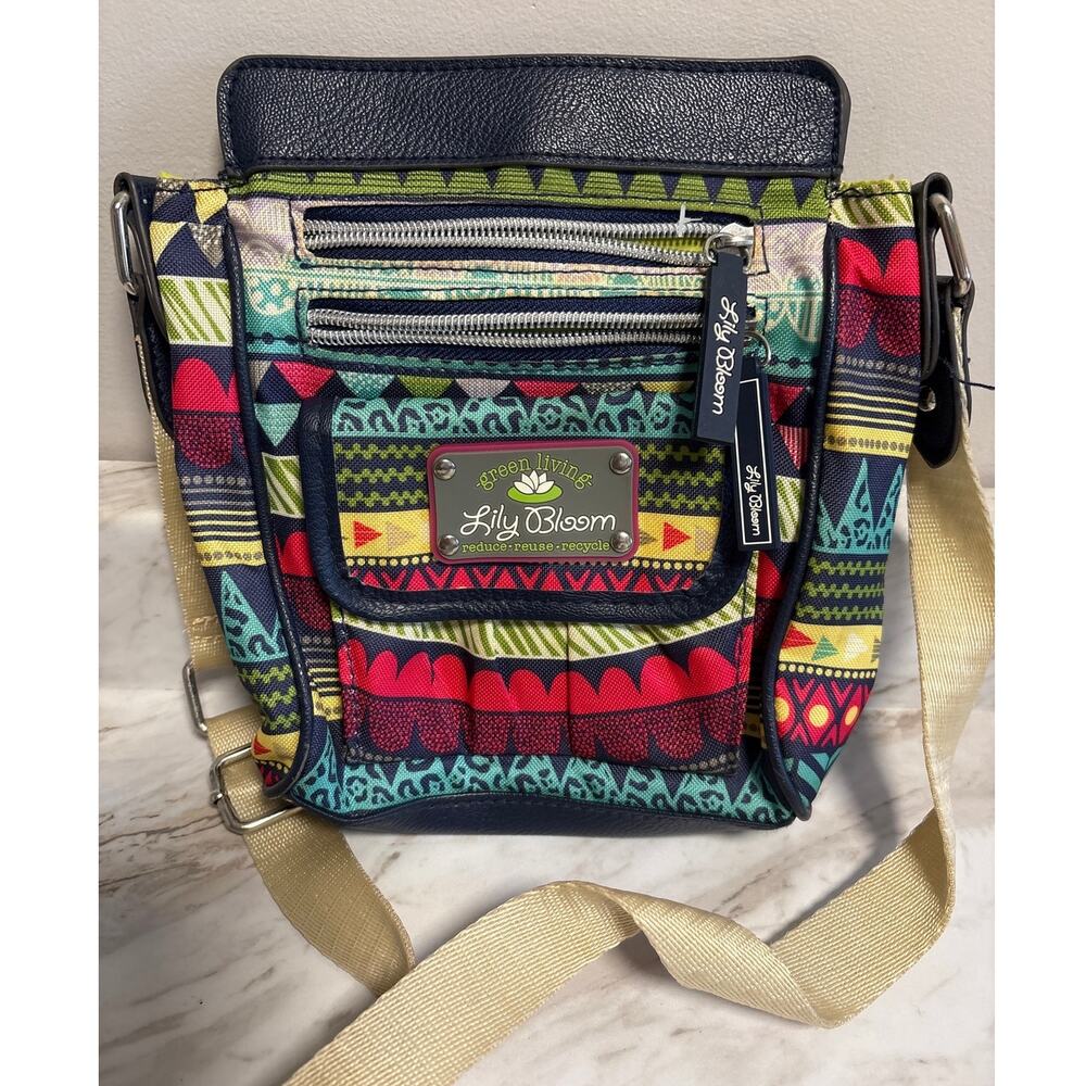 Lily Bloom Green Living Multicolored Crossbody Bag Adjustable Straps Purse Geo